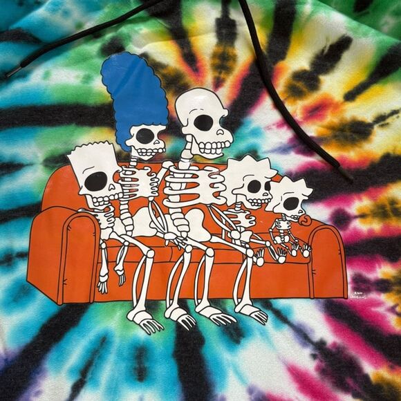 The Simpsons Tie Dye Skeletons on Couch Graphic Hoodie Kangaroo Pocket Men’s XL - Picture 4 of 10